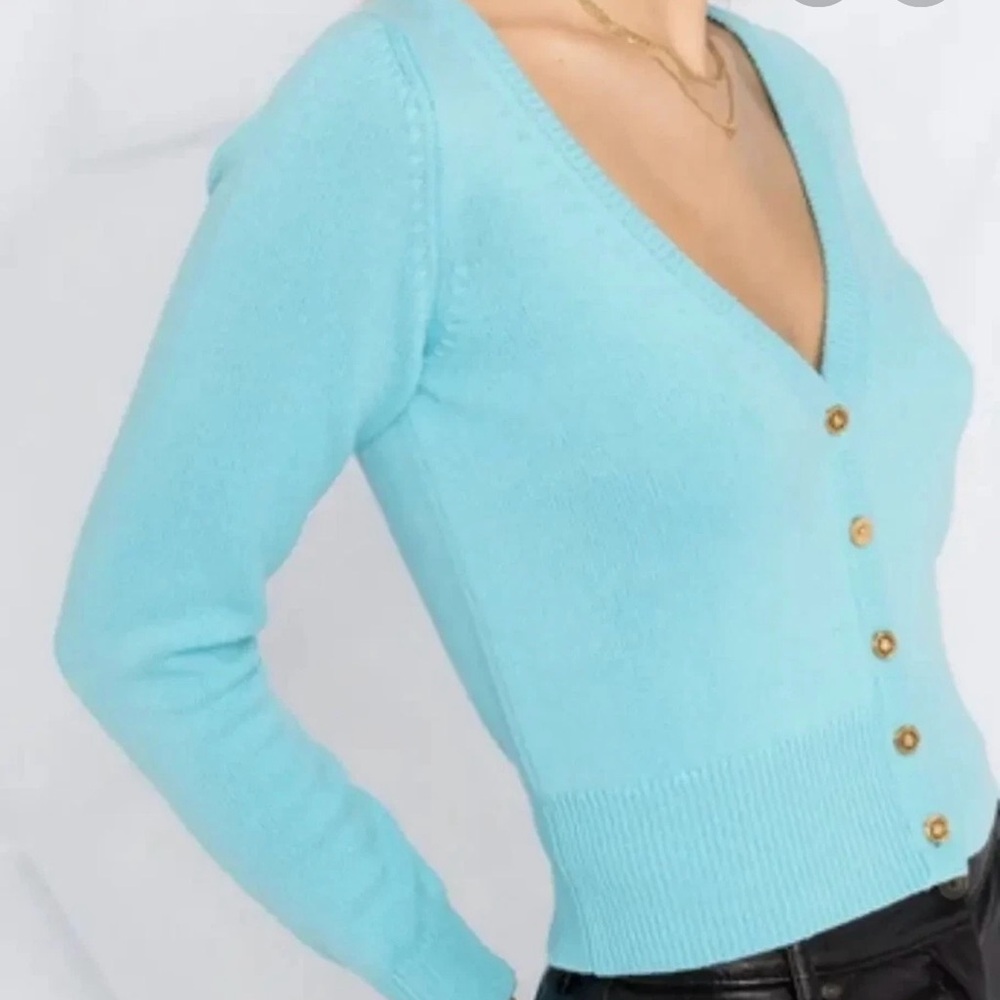 Versace Women's Black Cardigan V-Neck  with 5 Gold Medusa  Buttons . - Picture 12 of 12
